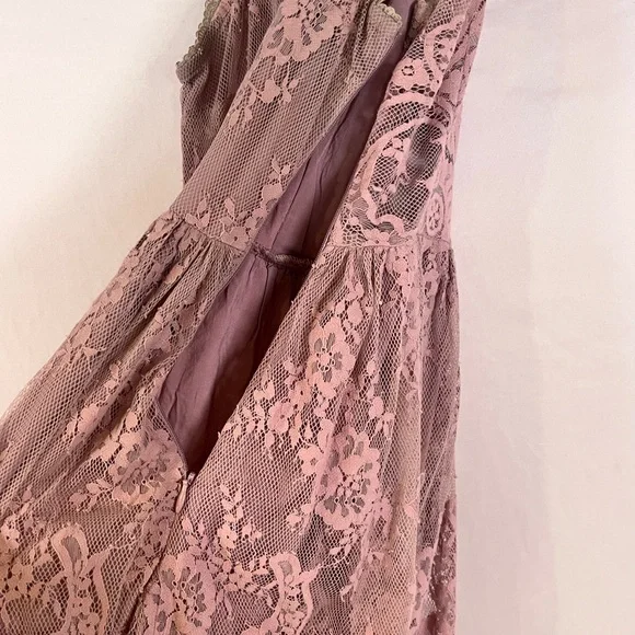 Free People Lace Mini Dress XS Lavender Beige Cottagecore Boho - Picture 8 of 8